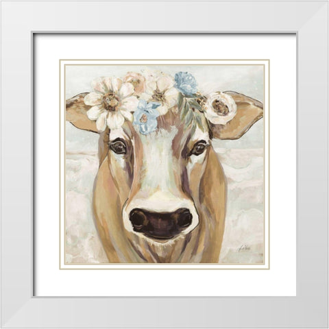 Beau with Flowers Neutral White Modern Wood Framed Art Print with Double Matting by Vertentes, Jeanette