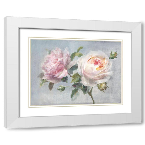 Light Lovely Roses White Modern Wood Framed Art Print with Double Matting by Nai, Danhui