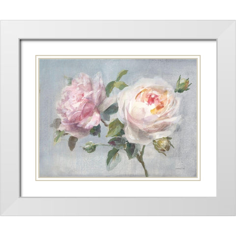 Light Lovely Roses White Modern Wood Framed Art Print with Double Matting by Nai, Danhui