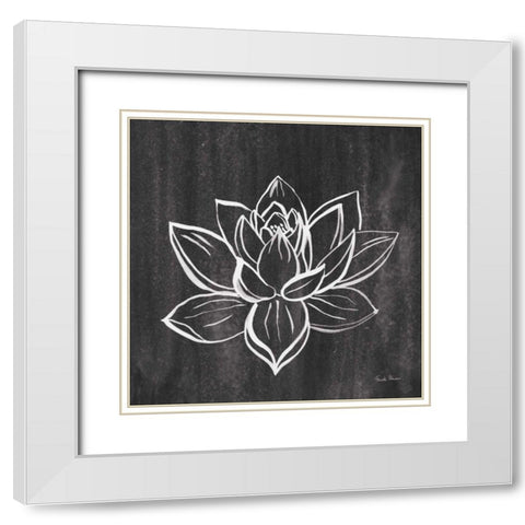 Lotus Gray White Modern Wood Framed Art Print with Double Matting by Zaman, Farida
