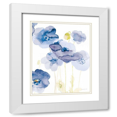 Delicate Poppies II Blue White Modern Wood Framed Art Print with Double Matting by Nai, Danhui
