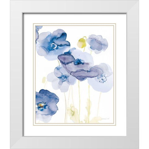Delicate Poppies II Blue White Modern Wood Framed Art Print with Double Matting by Nai, Danhui