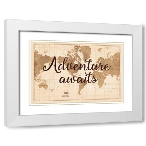 World Map Sepia White Modern Wood Framed Art Print with Double Matting by Schlabach, Sue
