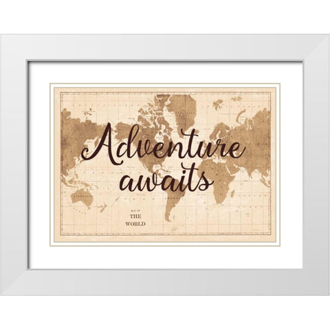 World Map Sepia White Modern Wood Framed Art Print with Double Matting by Schlabach, Sue