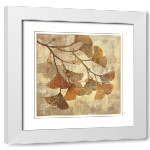 Ginkgo White Modern Wood Framed Art Print with Double Matting by Hristova, Albena