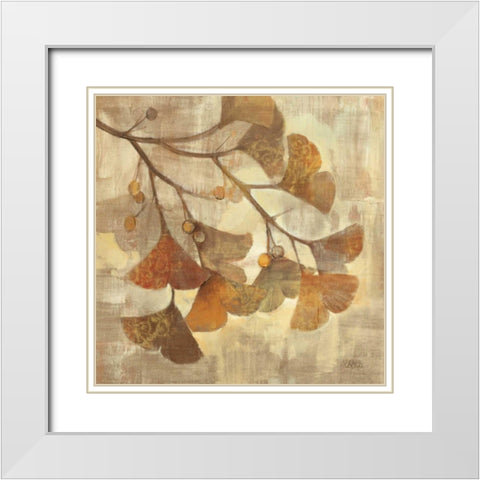 Ginkgo White Modern Wood Framed Art Print with Double Matting by Hristova, Albena