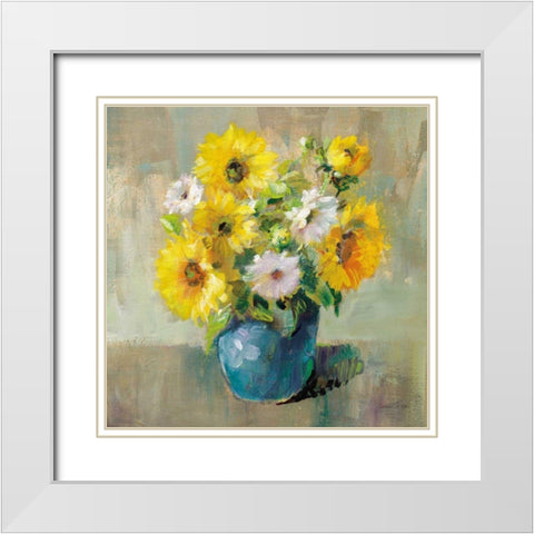 Sunflower Still Life I White Modern Wood Framed Art Print with Double Matting by Nai, Danhui