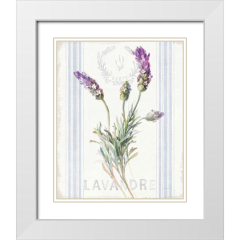 Floursack Lavender II White Modern Wood Framed Art Print with Double Matting by Nai, Danhui