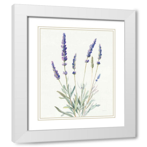 Floursack Lavender I on Linen White Modern Wood Framed Art Print with Double Matting by Nai, Danhui