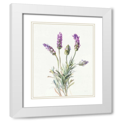 Floursack Lavender II on Linen White Modern Wood Framed Art Print with Double Matting by Nai, Danhui