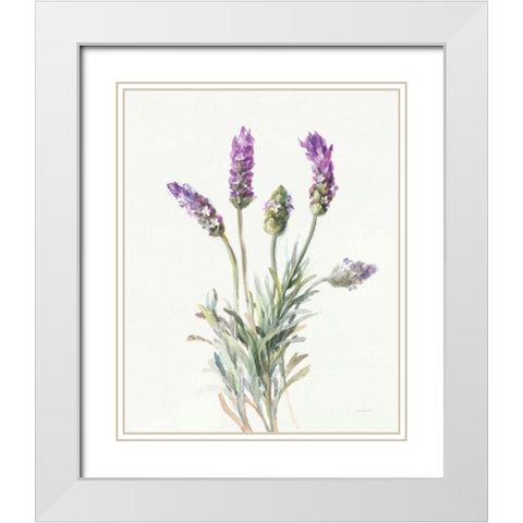 Floursack Lavender II on Linen White Modern Wood Framed Art Print with Double Matting by Nai, Danhui