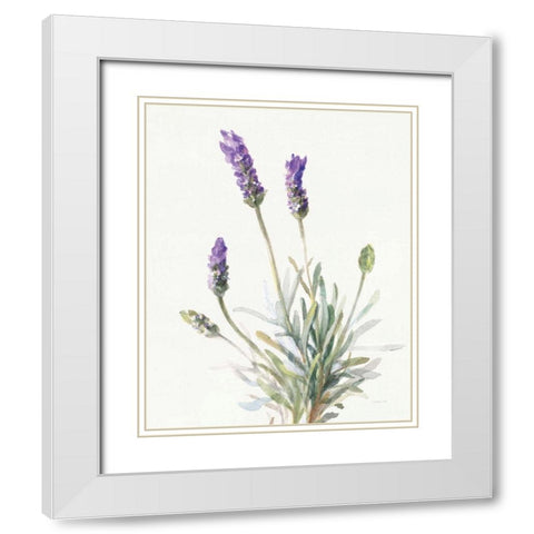 Floursack Lavender III on Linen White Modern Wood Framed Art Print with Double Matting by Nai, Danhui