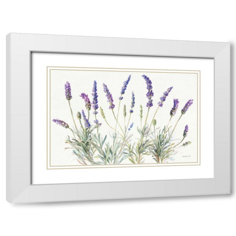 Floursack Lavender V on Linen White Modern Wood Framed Art Print with Double Matting by Nai, Danhui