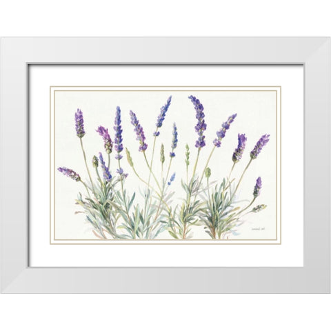 Floursack Lavender V on Linen White Modern Wood Framed Art Print with Double Matting by Nai, Danhui