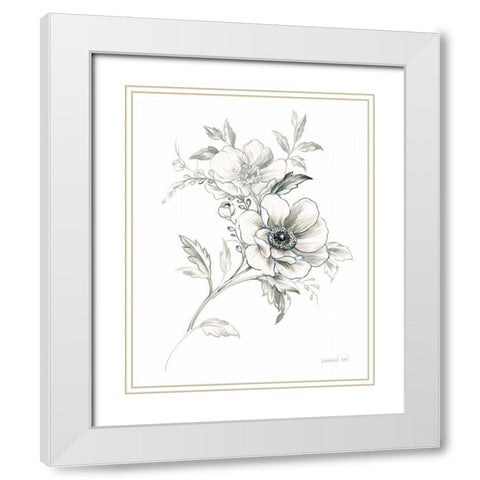 Sketchbook Garden VII BW White Modern Wood Framed Art Print with Double Matting by Nai, Danhui