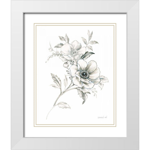 Sketchbook Garden VII BW White Modern Wood Framed Art Print with Double Matting by Nai, Danhui