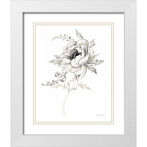 Sketchbook Garden VIII BW White Modern Wood Framed Art Print with Double Matting by Nai, Danhui