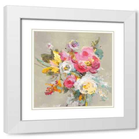 Windblown Blooms II Yellow Gray White Modern Wood Framed Art Print with Double Matting by Nai, Danhui