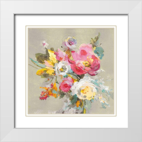 Windblown Blooms II Yellow Gray White Modern Wood Framed Art Print with Double Matting by Nai, Danhui