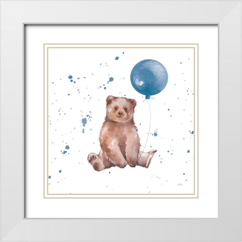 Festive Bear Blue Sq White Modern Wood Framed Art Print with Double Matting by Pete, Katrina