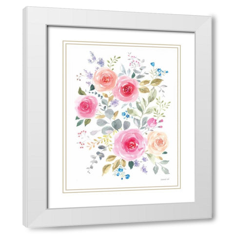 Lush Roses I White Modern Wood Framed Art Print with Double Matting by Nai, Danhui