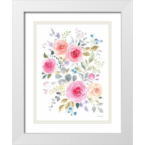 Lush Roses I White Modern Wood Framed Art Print with Double Matting by Nai, Danhui