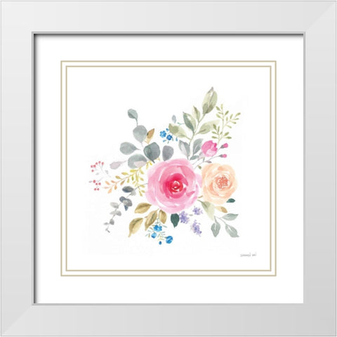 Lush Roses III White Modern Wood Framed Art Print with Double Matting by Nai, Danhui