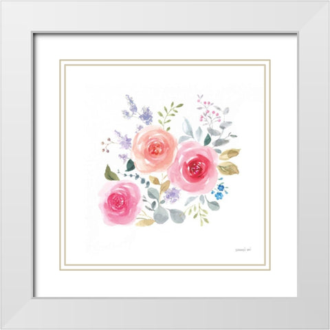 Lush Roses IV White Modern Wood Framed Art Print with Double Matting by Nai, Danhui