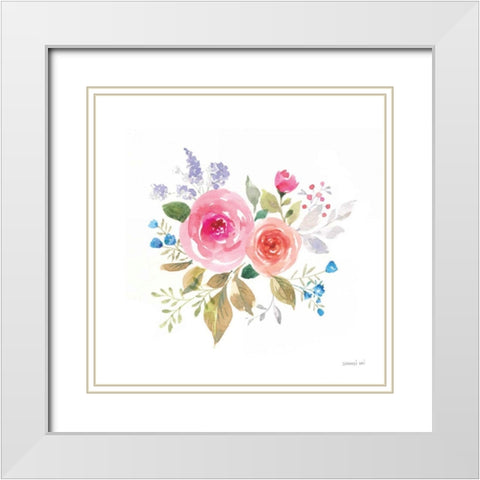 Lush Roses VI White Modern Wood Framed Art Print with Double Matting by Nai, Danhui