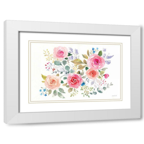 Lush Roses II Horizontal White Modern Wood Framed Art Print with Double Matting by Nai, Danhui