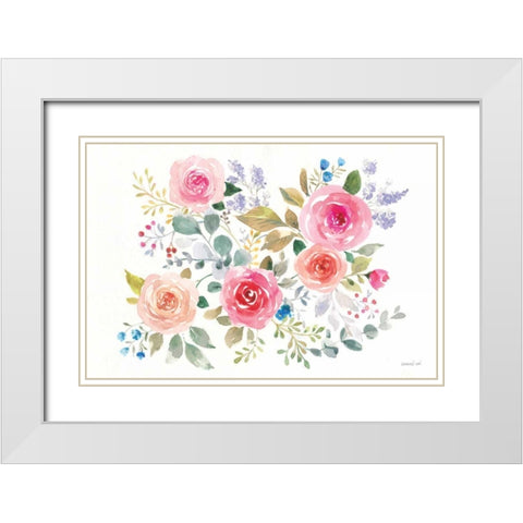 Lush Roses II Horizontal White Modern Wood Framed Art Print with Double Matting by Nai, Danhui