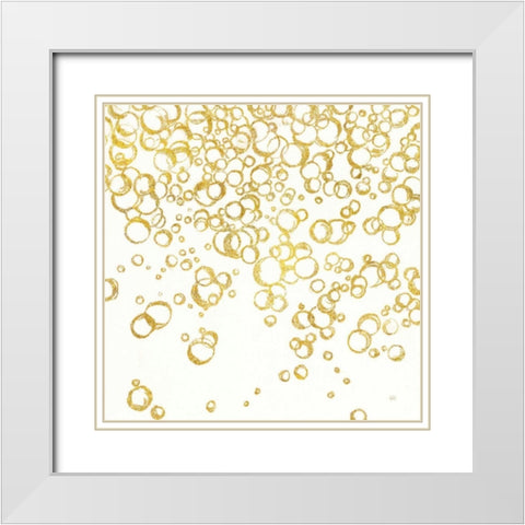 Gold Bubbles I White Modern Wood Framed Art Print with Double Matting by Paschke, Chris
