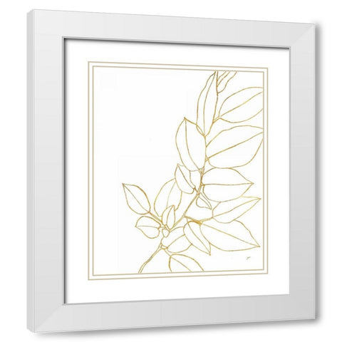 Gold Magnolia Branch II White Modern Wood Framed Art Print with Double Matting by Panganiban, Karyn
