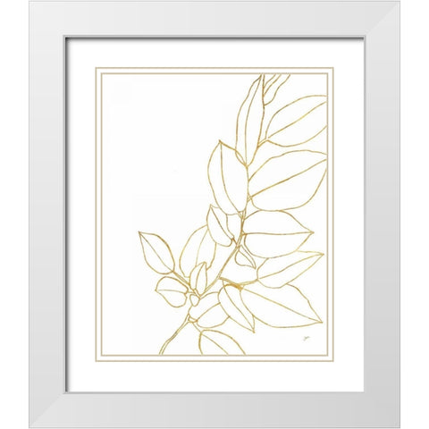 Gold Magnolia Branch II White Modern Wood Framed Art Print with Double Matting by Panganiban, Karyn