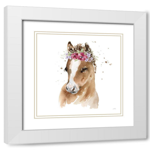 Floral Pony Pink Sq White Modern Wood Framed Art Print with Double Matting by Pete, Katrina