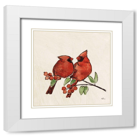 Christmas Lovebirds IX No Gold White Modern Wood Framed Art Print with Double Matting by Penner, Janelle