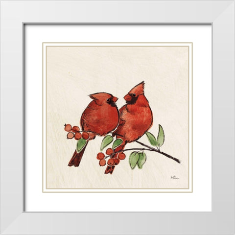 Christmas Lovebirds IX No Gold White Modern Wood Framed Art Print with Double Matting by Penner, Janelle