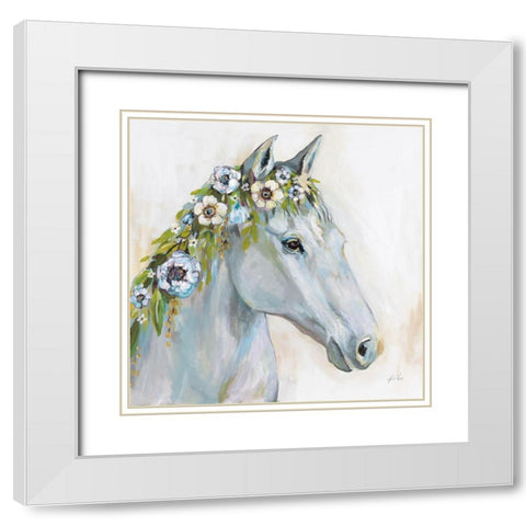 Lovely I Blue Flowers White Modern Wood Framed Art Print with Double Matting by Vertentes, Jeanette