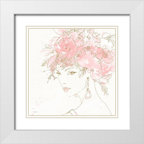 Floral Figures II Pink Gold Sq White Modern Wood Framed Art Print with Double Matting by Tavoletti, Anne