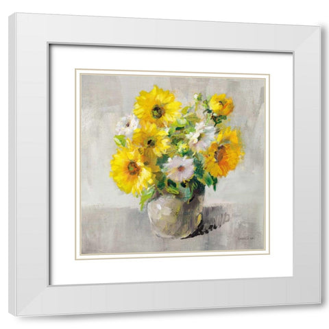 Sunflower Still Life I on Gray White Modern Wood Framed Art Print with Double Matting by Nai, Danhui