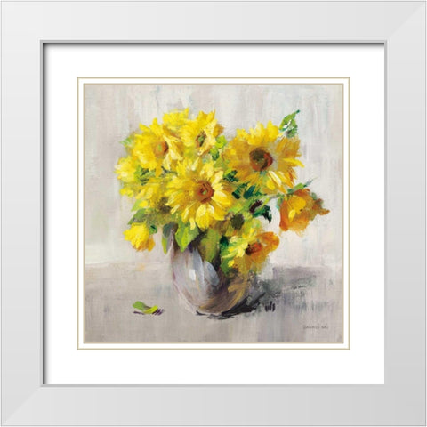 Sunflower Still Life II on Gray White Modern Wood Framed Art Print with Double Matting by Nai, Danhui