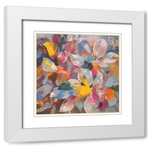 Confetti Leaves White Modern Wood Framed Art Print with Double Matting by Nai, Danhui