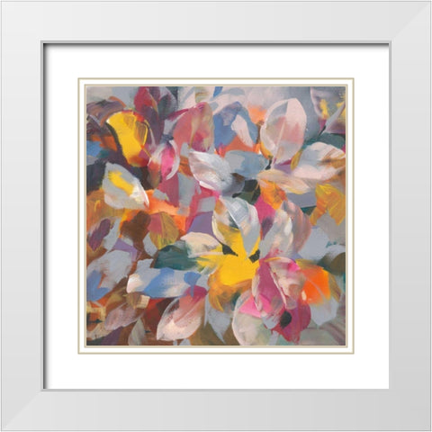 Confetti Leaves White Modern Wood Framed Art Print with Double Matting by Nai, Danhui