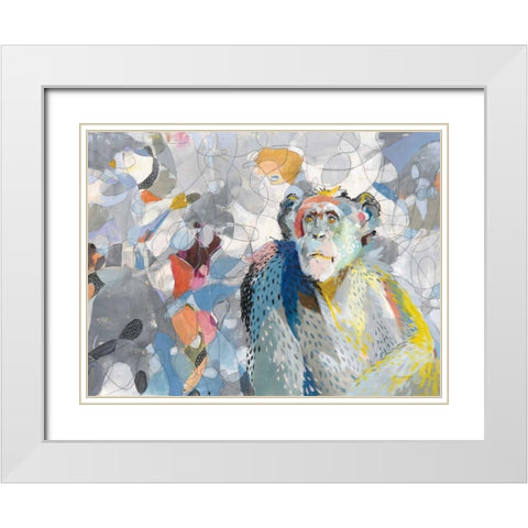 Abstract Chimpanzee White Modern Wood Framed Art Print with Double Matting by Nai, Danhui