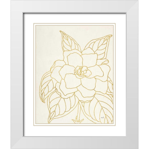 Gold Gardenia Line Drawing Crop White Modern Wood Framed Art Print with Double Matting by Hershey, Moira