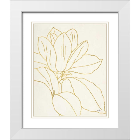 Gold Magnolia Line Drawing v2 Crop White Modern Wood Framed Art Print with Double Matting by Hershey, Moira