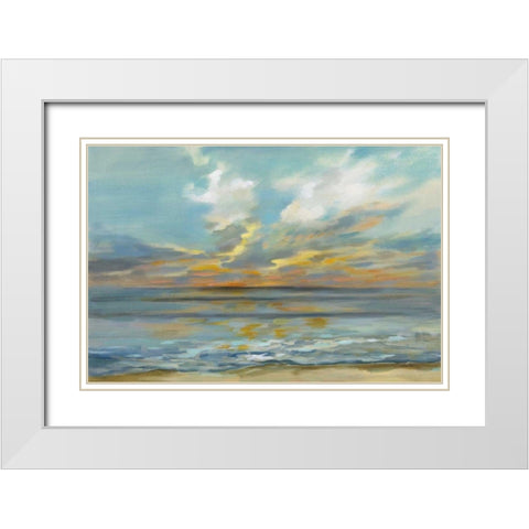 Rhythmic Sunset Waves White Modern Wood Framed Art Print with Double Matting by Vassileva, Silvia