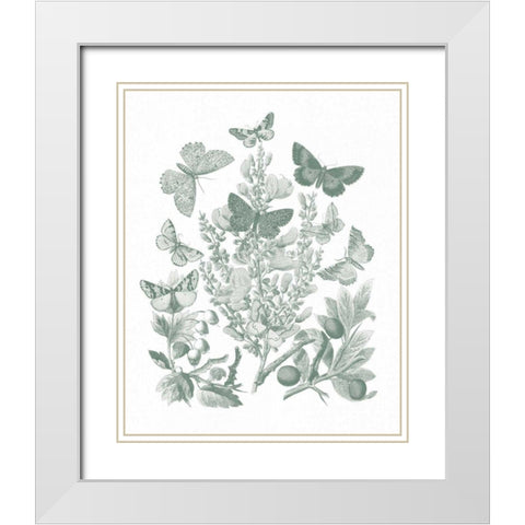Butterfly Bouquet II Sage White Modern Wood Framed Art Print with Double Matting by Wild Apple Portfolio