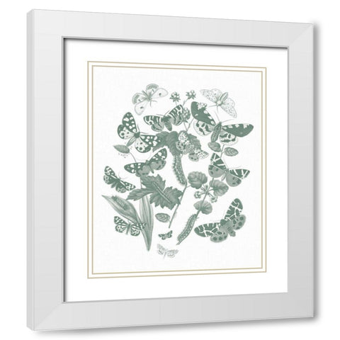 Butterfly Bouquet IV Sage White Modern Wood Framed Art Print with Double Matting by Wild Apple Portfolio