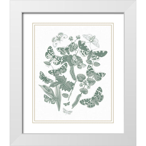 Butterfly Bouquet IV Sage White Modern Wood Framed Art Print with Double Matting by Wild Apple Portfolio